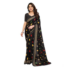 Mayawye Women's Georgette Printed Saree With Unstitched Blouse 5.5Mtr (Black)
