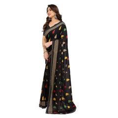 Mayawye Women's Georgette Printed Saree With Unstitched Blouse 5.5Mtr (Black)