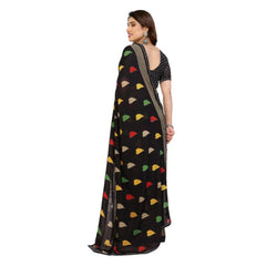Mayawye Women's Georgette Printed Saree With Unstitched Blouse 5.5Mtr (Black)