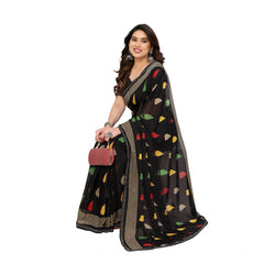 Mayawye Women's Georgette Printed Saree With Unstitched Blouse 5.5Mtr (Black)
