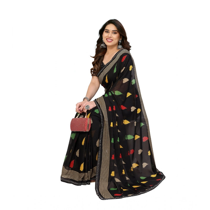 Mayawye Women's Georgette Printed Saree With Unstitched Blouse 5.5Mtr (Black)