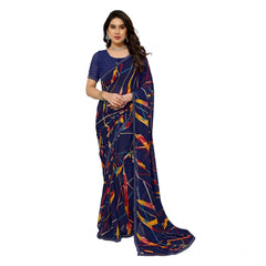 Mayawye Women's Georgette Printed Saree With Unstitched Blouse 5.5Mtr (Blue)