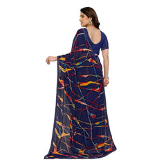Mayawye Women's Georgette Printed Saree With Unstitched Blouse 5.5Mtr (Blue)