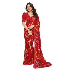 Mayawye Women's Georgette Printed Saree With Unstitched Blouse 5.5Mtr (Red)