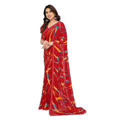Mayawye Women's Georgette Printed Saree With Unstitched Blouse 5.5Mtr (Red)