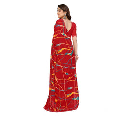 Mayawye Women's Georgette Printed Saree With Unstitched Blouse 5.5Mtr (Red)