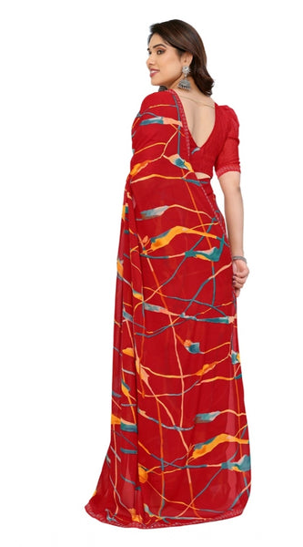 Mayawye Women's Georgette Printed Saree With Unstitched Blouse 5.5Mtr (Red)
