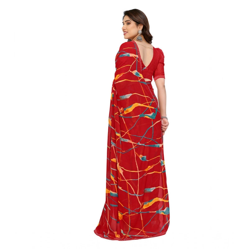 Mayawye Women's Georgette Printed Saree With Unstitched Blouse 5.5Mtr (Red)