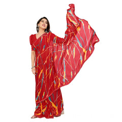 Mayawye Women's Georgette Printed Saree With Unstitched Blouse 5.5Mtr (Red)