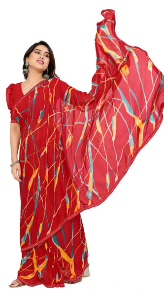 Mayawye Women's Georgette Printed Saree With Unstitched Blouse 5.5Mtr (Red)