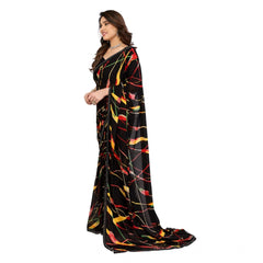 Mayawye Women's Georgette Printed Saree With Unstitched Blouse 5.5Mtr (Black)