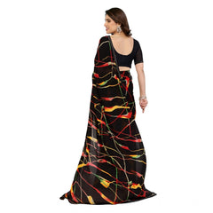Mayawye Women's Georgette Printed Saree With Unstitched Blouse 5.5Mtr (Black)
