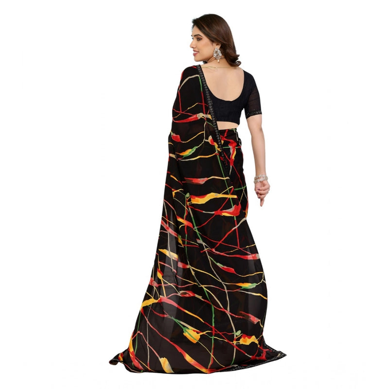 Mayawye Women's Georgette Printed Saree With Unstitched Blouse 5.5Mtr (Black)