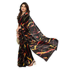 Mayawye Women's Georgette Printed Saree With Unstitched Blouse 5.5Mtr (Black)