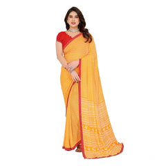 Mayawye Women's Georgette Printed Saree With Unstitched Blouse 5.5Mtr (Yellow)