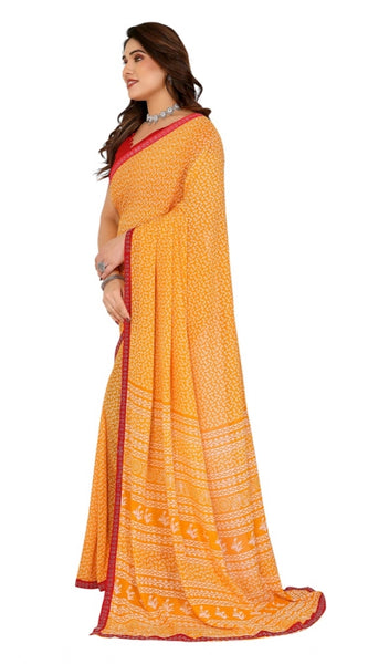 Mayawye Women's Georgette Printed Saree With Unstitched Blouse 5.5Mtr (Yellow)