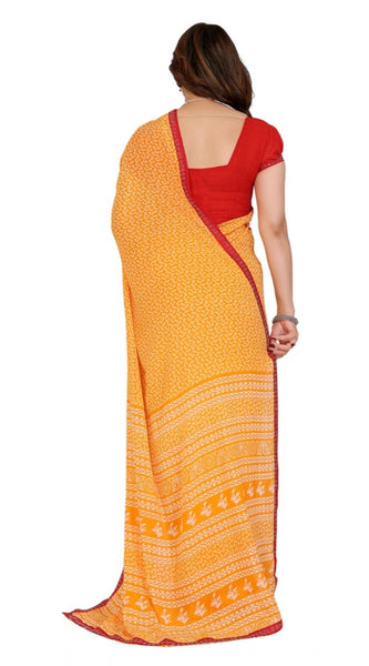 Mayawye Women's Georgette Printed Saree With Unstitched Blouse 5.5Mtr (Yellow)