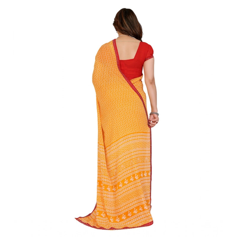 Mayawye Women's Georgette Printed Saree With Unstitched Blouse 5.5Mtr (Yellow)