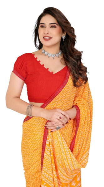 Mayawye Women's Georgette Printed Saree With Unstitched Blouse 5.5Mtr (Yellow)