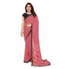 Mayawye Women's Georgette Printed Saree With Unstitched Blouse 5.5Mtr (Red)