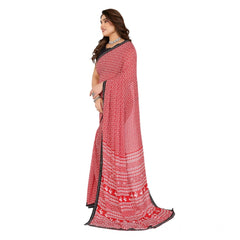 Mayawye Women's Georgette Printed Saree With Unstitched Blouse 5.5Mtr (Red)
