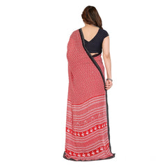 Mayawye Women's Georgette Printed Saree With Unstitched Blouse 5.5Mtr (Red)