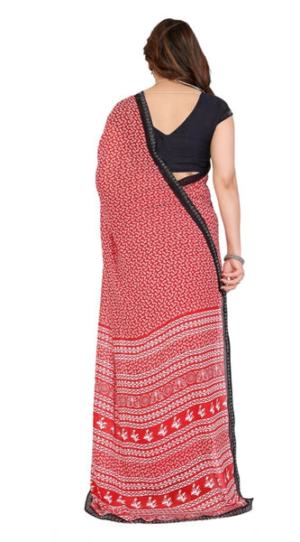 Mayawye Women's Georgette Printed Saree With Unstitched Blouse 5.5Mtr (Red)