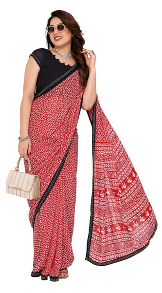 Mayawye Women's Georgette Printed Saree With Unstitched Blouse 5.5Mtr (Red)