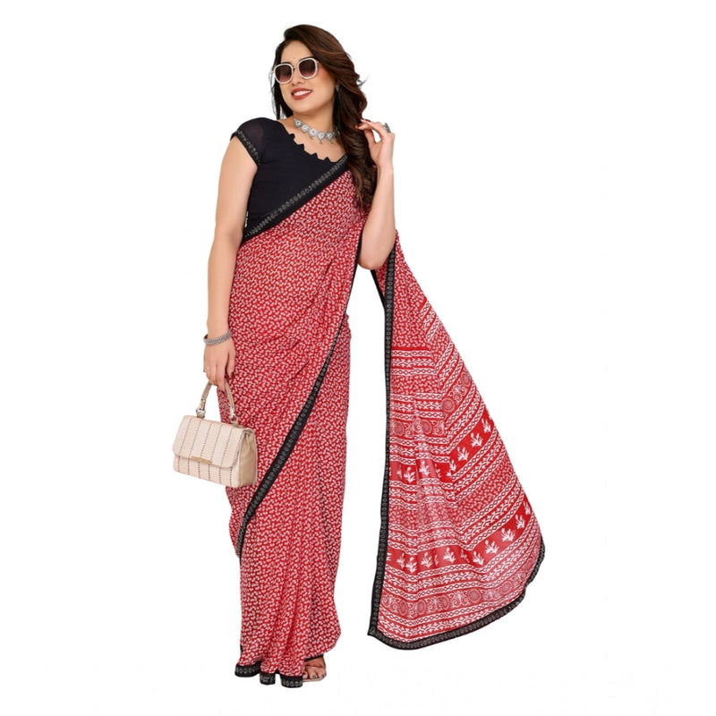 Mayawye Women's Georgette Printed Saree With Unstitched Blouse 5.5Mtr (Red)