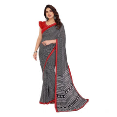 Mayawye Women's Georgette Printed Saree With Unstitched Blouse 5.5Mtr (Black)