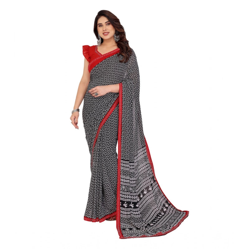 Mayawye Women's Georgette Printed Saree With Unstitched Blouse 5.5Mtr (Black)