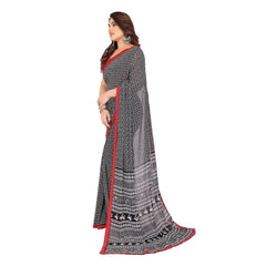Mayawye Women's Georgette Printed Saree With Unstitched Blouse 5.5Mtr (Black)