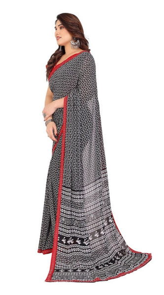 Mayawye Women's Georgette Printed Saree With Unstitched Blouse 5.5Mtr (Black)