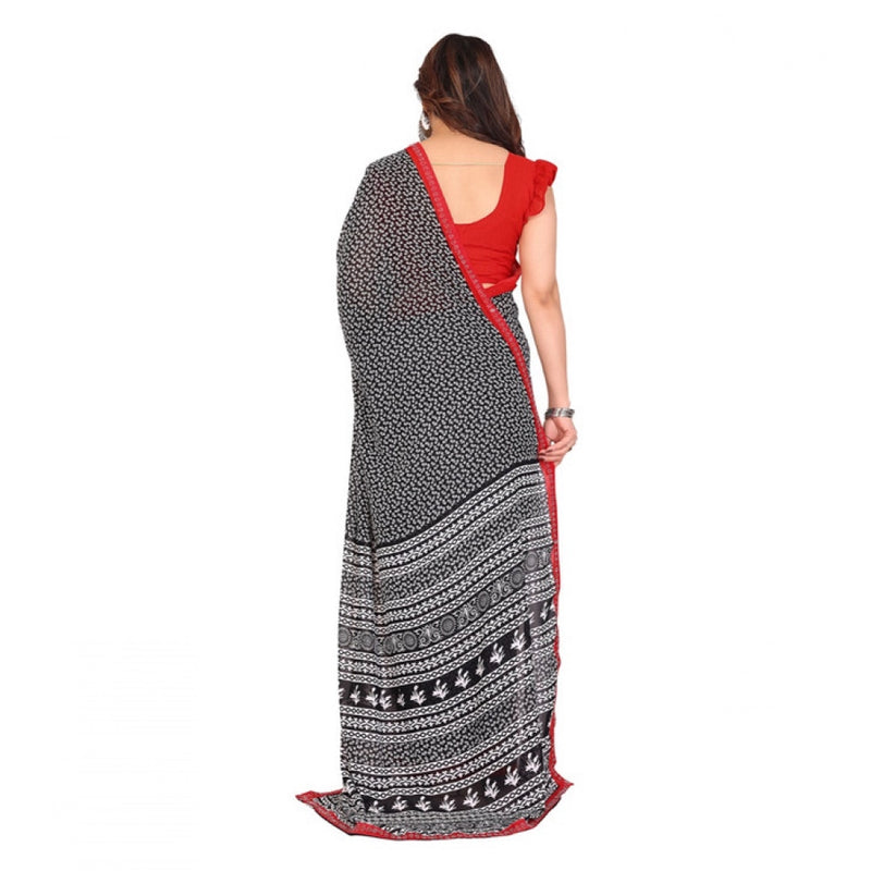 Mayawye Women's Georgette Printed Saree With Unstitched Blouse 5.5Mtr (Black)