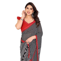 Mayawye Women's Georgette Printed Saree With Unstitched Blouse 5.5Mtr (Black)