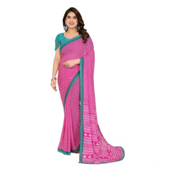 Mayawye Women's Georgette Printed Saree With Unstitched Blouse 5.5Mtr (Pink)