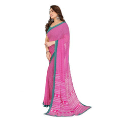 Mayawye Women's Georgette Printed Saree With Unstitched Blouse 5.5Mtr (Pink)