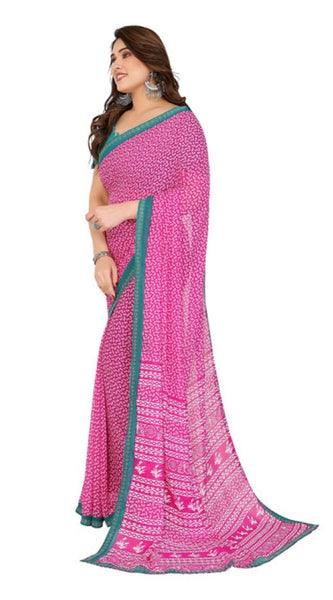 Mayawye Women's Georgette Printed Saree With Unstitched Blouse 5.5Mtr (Pink)