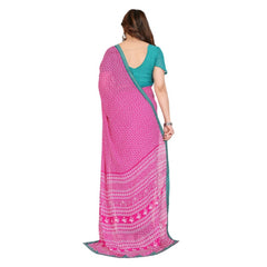 Mayawye Women's Georgette Printed Saree With Unstitched Blouse 5.5Mtr (Pink)