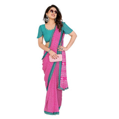 Mayawye Women's Georgette Printed Saree With Unstitched Blouse 5.5Mtr (Pink)