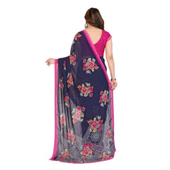 Mayawye Women's Georgette Printed Saree With Unstitched Blouse 5.5Mtr (Blue)