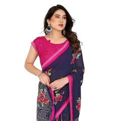 Mayawye Women's Georgette Printed Saree With Unstitched Blouse 5.5Mtr (Blue)