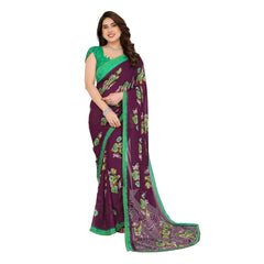 Mayawye Women's Georgette Printed Saree With Unstitched Blouse 5.5Mtr (Maroon)