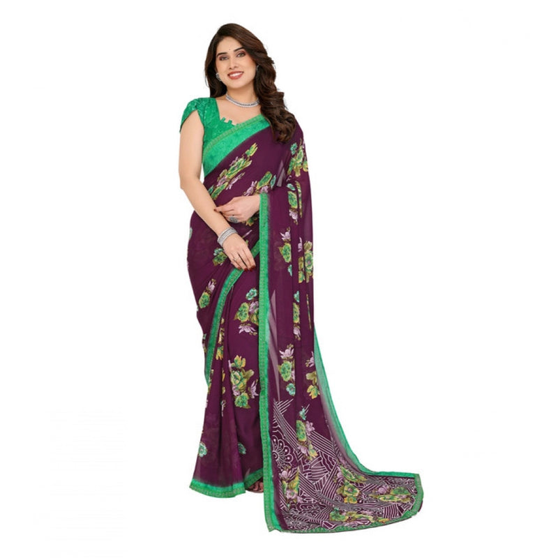Mayawye Women's Georgette Printed Saree With Unstitched Blouse 5.5Mtr (Maroon)
