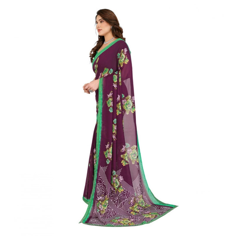 Mayawye Women's Georgette Printed Saree With Unstitched Blouse 5.5Mtr (Maroon)