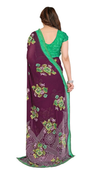 Mayawye Women's Georgette Printed Saree With Unstitched Blouse 5.5Mtr (Maroon)