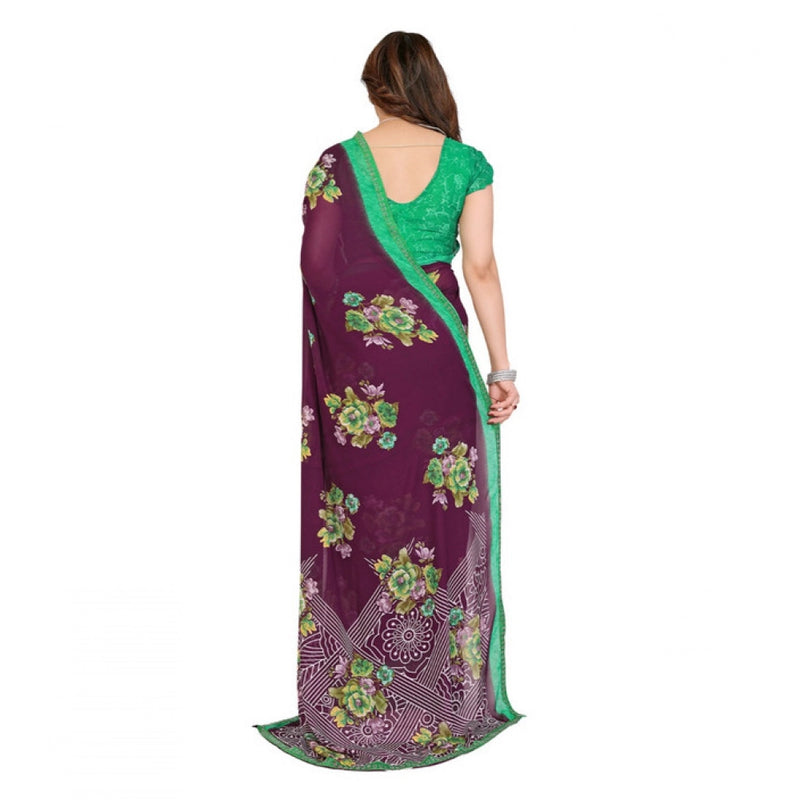 Mayawye Women's Georgette Printed Saree With Unstitched Blouse 5.5Mtr (Maroon)