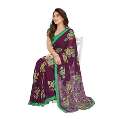 Mayawye Women's Georgette Printed Saree With Unstitched Blouse 5.5Mtr (Maroon)