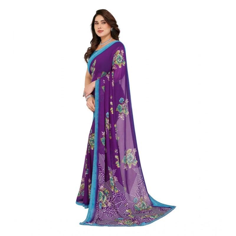 Mayawye Women's Georgette Printed Saree With Unstitched Blouse 5.5Mtr (Purple)