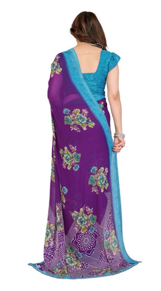 Mayawye Women's Georgette Printed Saree With Unstitched Blouse 5.5Mtr (Purple)